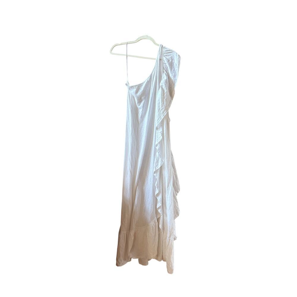Elisa Slub Cotton White Maxi Dress Ruffled One Shoulder Dress Medium - Picture 13 of 16